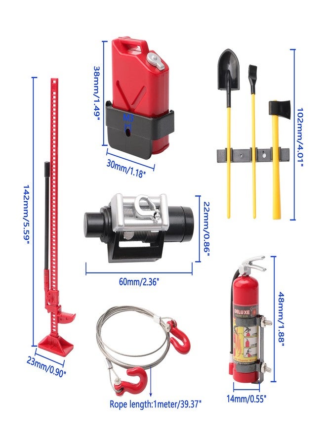 Rchobbytop 8pcs 1:10 RC Rock Crawler Truck Mini Accessories Decor Tool Sets Digging Shovel Fuel Tank Jack Winch Tow Rope Fire Extinguisher for TRX-4 SCX10 Jeep D90 D110 TF2 CC01 Redcat Gen7 Gen8 - Image 3